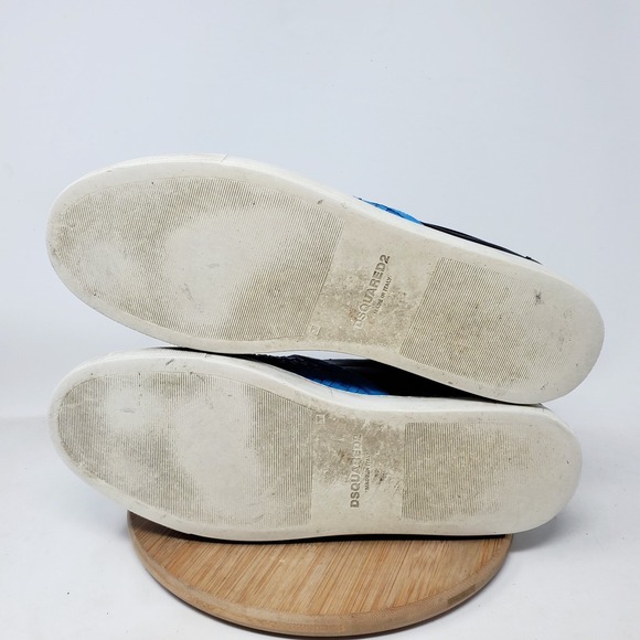 Dsquared2‎ Shoes Mens 45 Blue Woven Black Leather Slip On Casual Sneaker - Picture 11 of 15